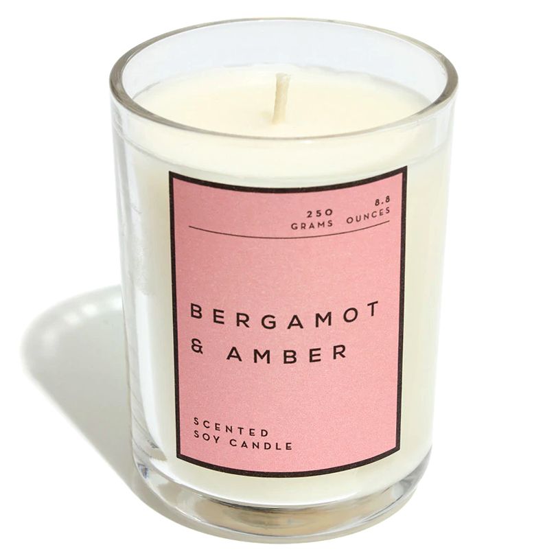 bergamot and amber glass tumbler candle
