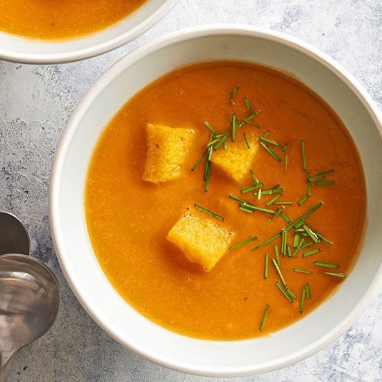 Gluten Free Butternut Squash Soup with Polenta Croutons