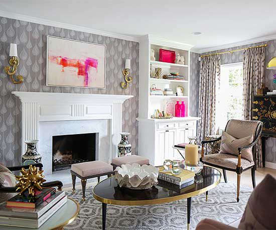 gray and pink living room