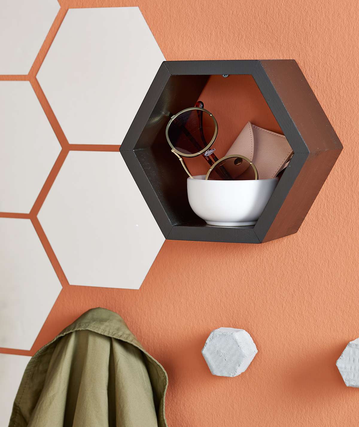 close up of hexagon concrete wall hook