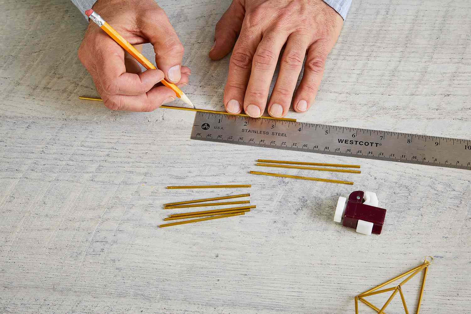 measure and cut six brass tubes lengths