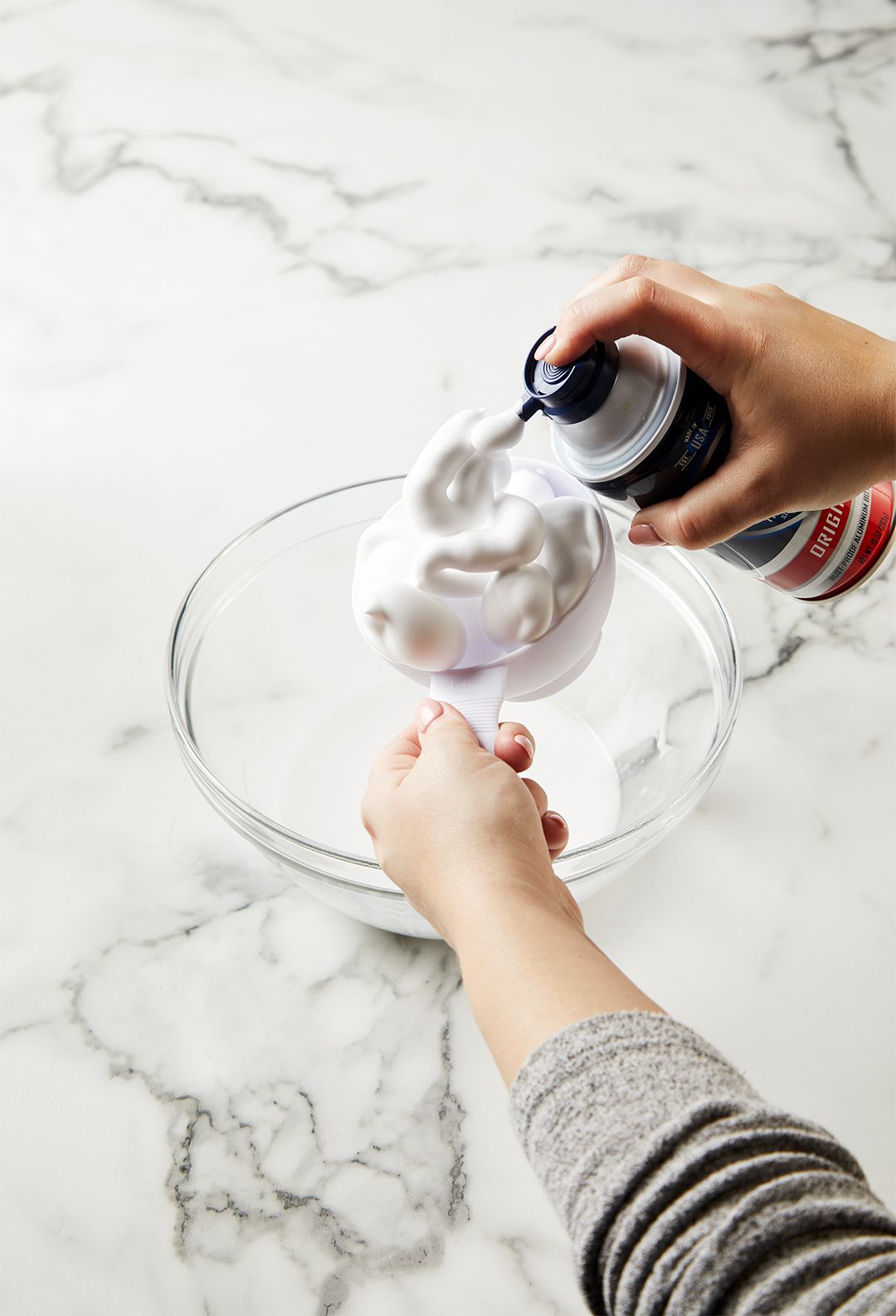 fluffy slime how to shaving cream measuring cup bowl