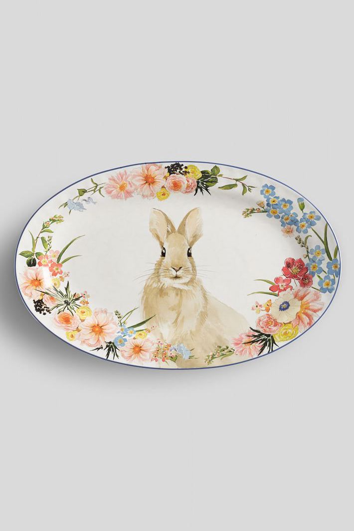 bunny floral serving plate