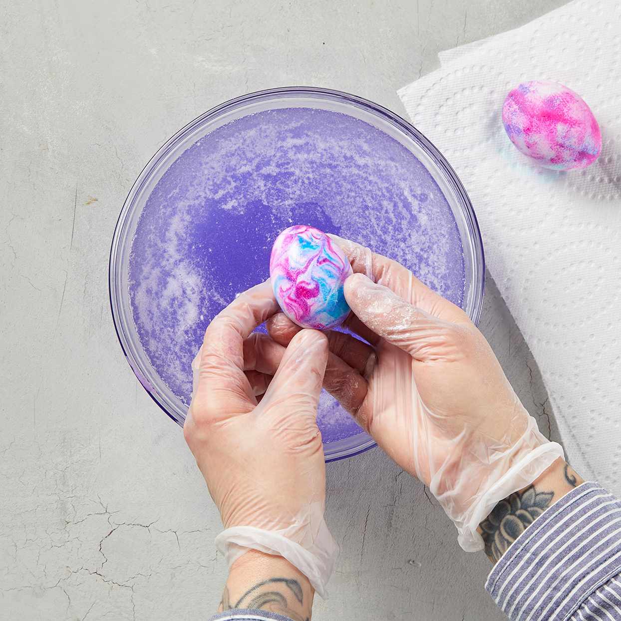 pink and blue swirled easter egg