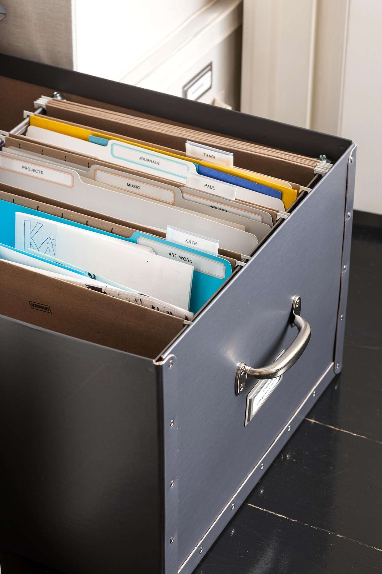 sturdy file box with files