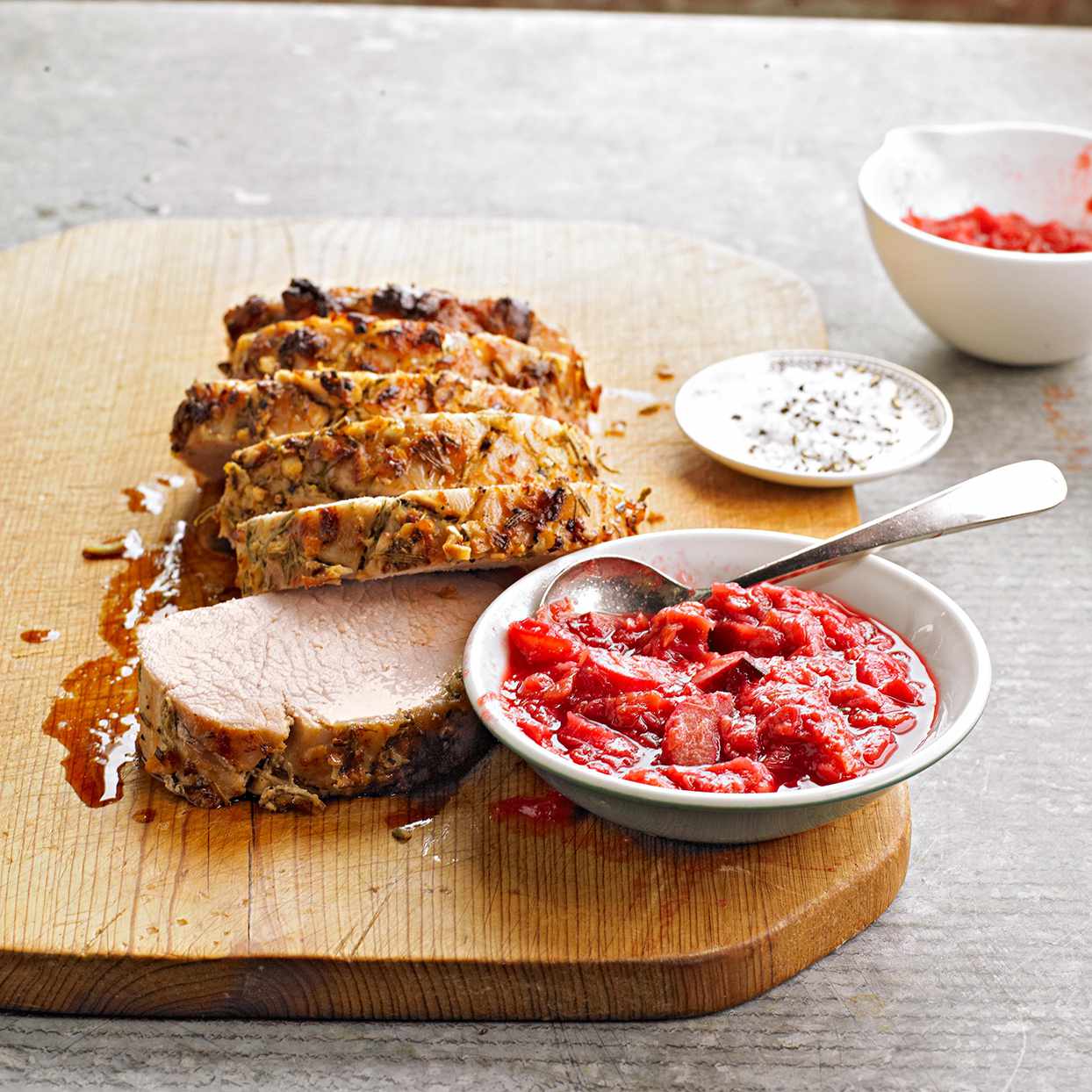 Mustard-Rubbed Pork Loin with Rhubarb Sauce