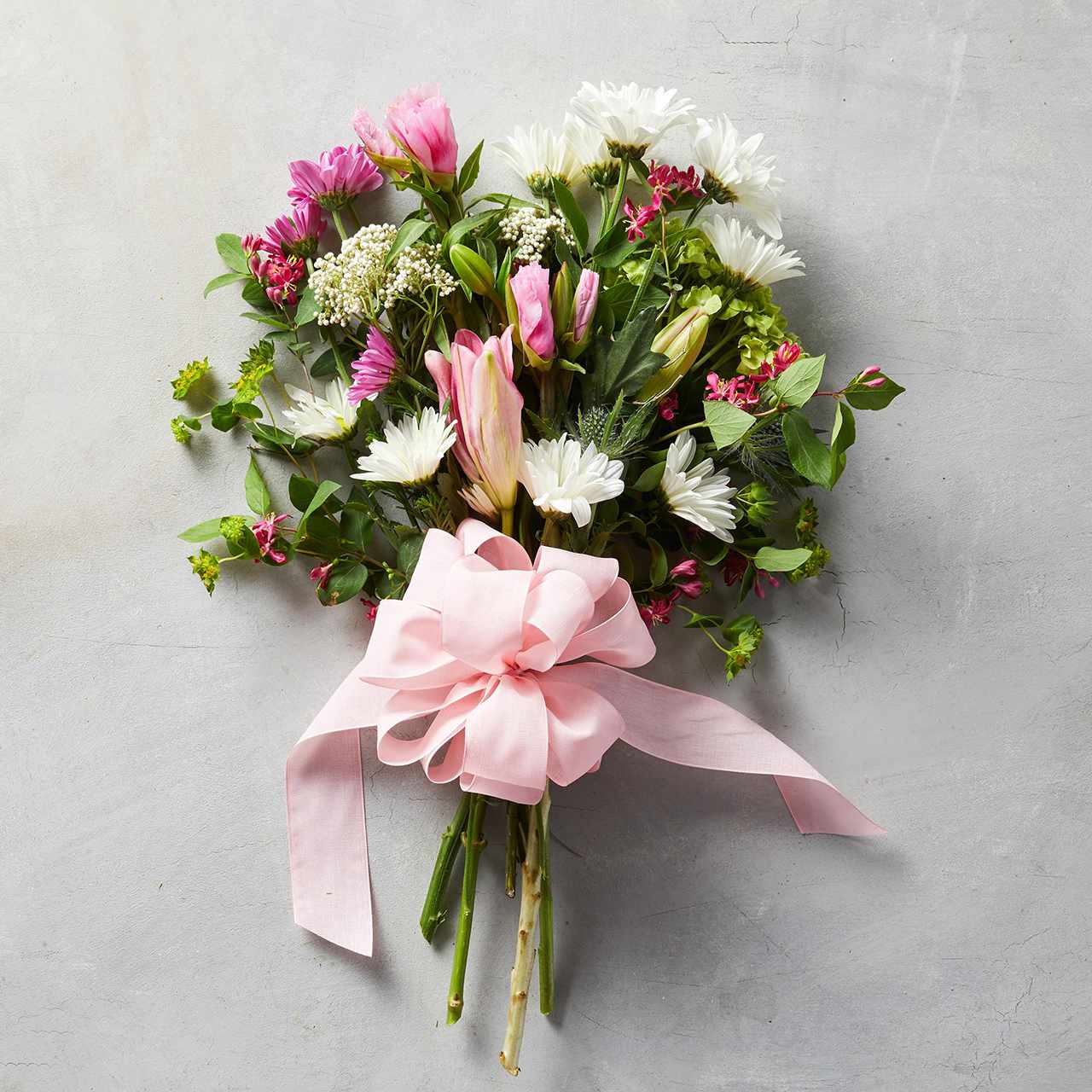 pink ribbon bow on floral bouquet