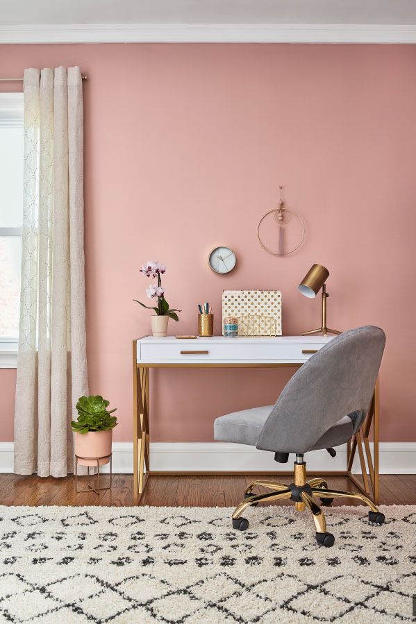 home office feauturing walls painted bombay pink