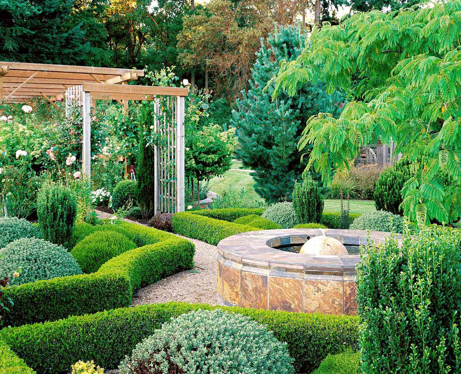 formal garden with boxwood and gravel