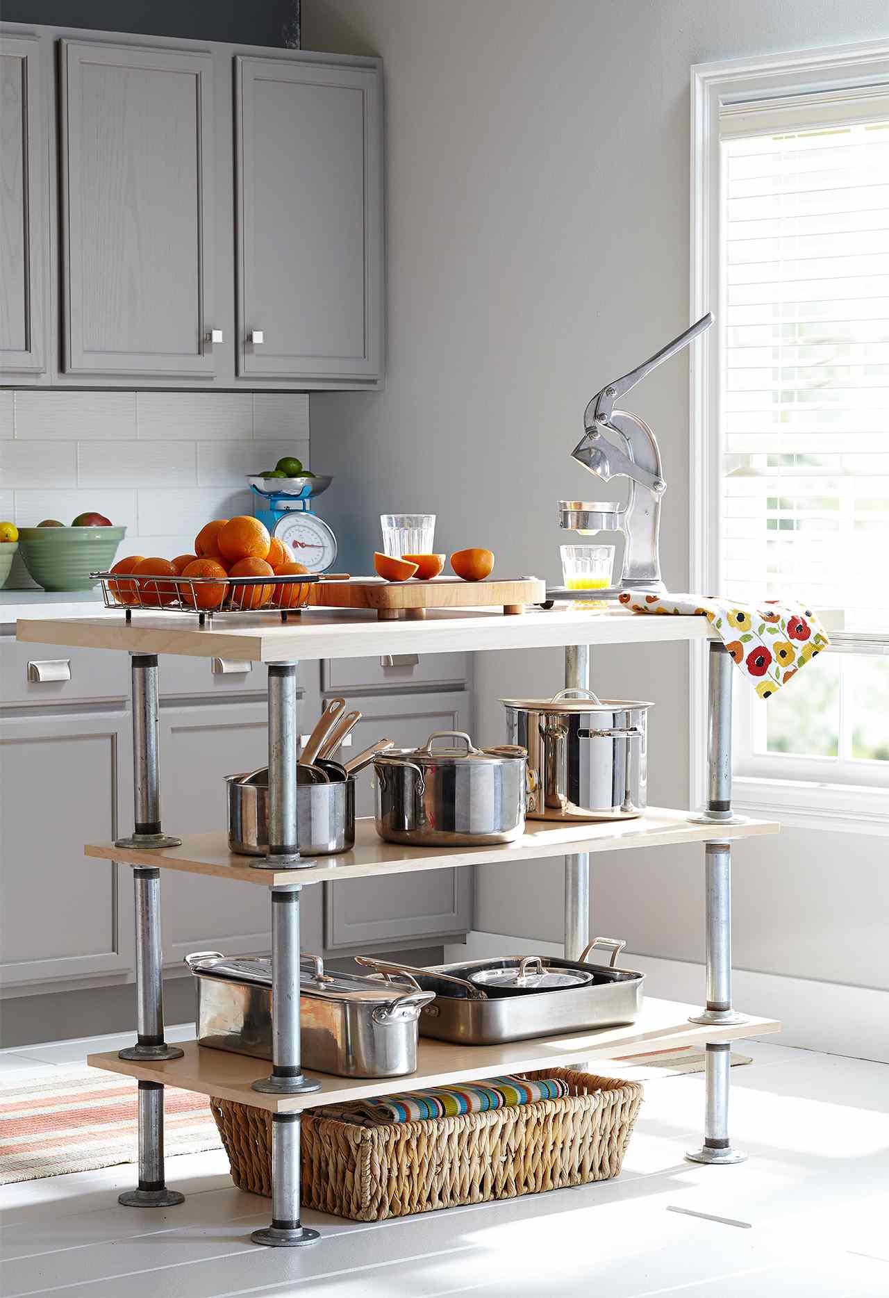small industrial kitchen island for tools and pots