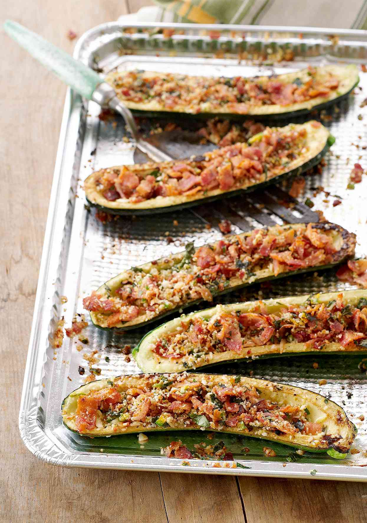 Zucchini Boats with Bacon Gremolata