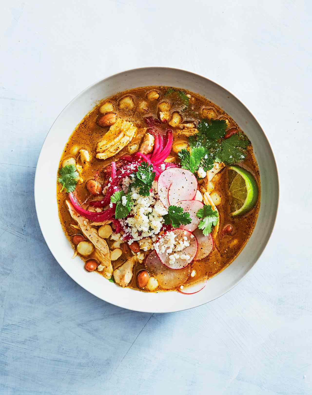 Pozole with Pinto Beans and Queso Fresco