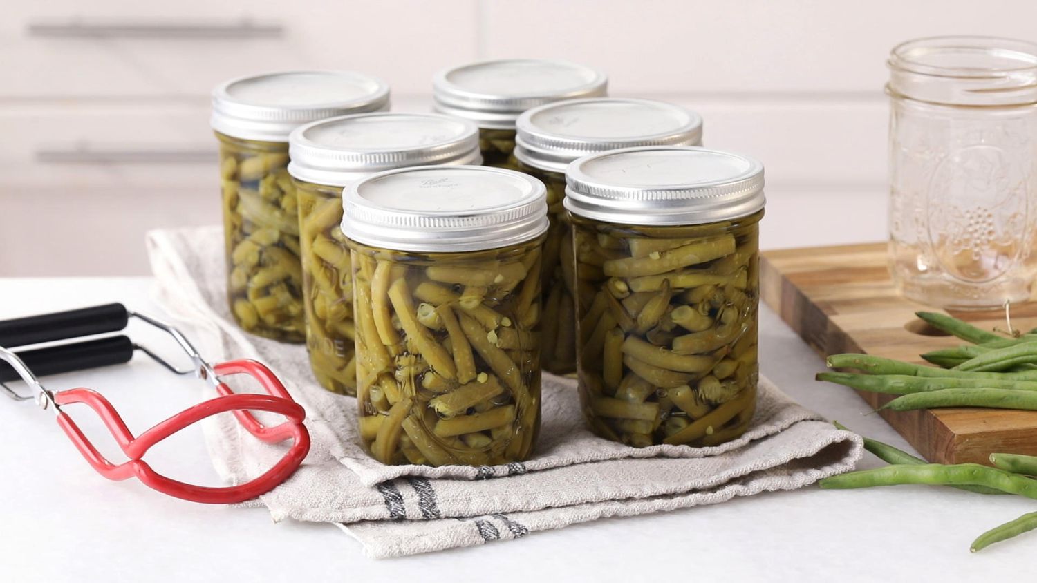 Canned Green Beans in jars on table