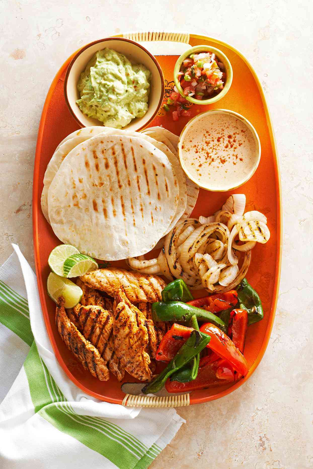 Grilled Chicken-Finger Fajitas with Peppers and Onions