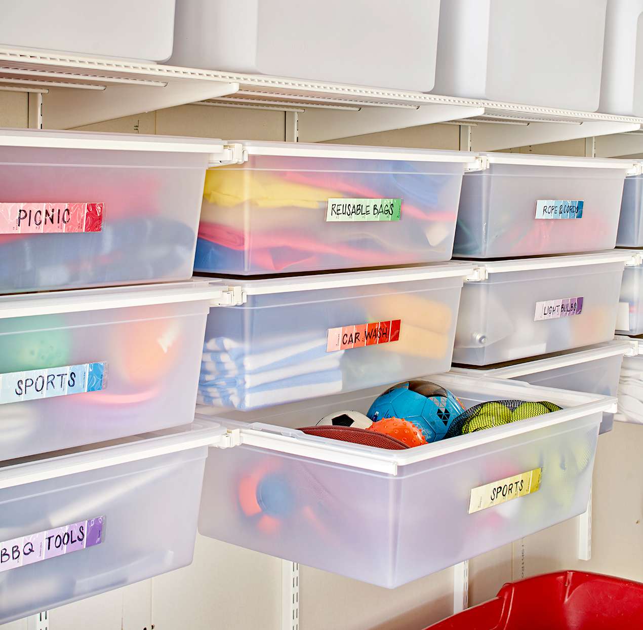 Labeled pull out bins