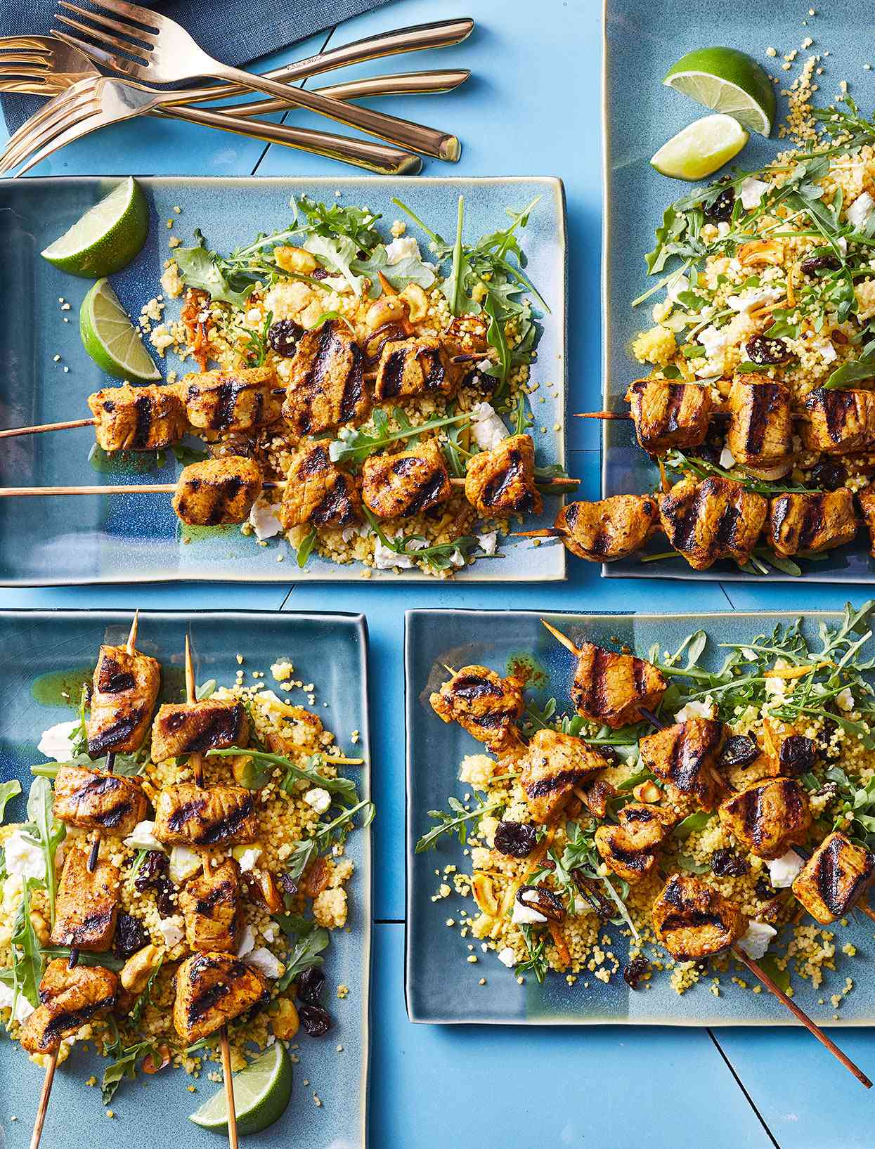 pork skewers with couscous salad