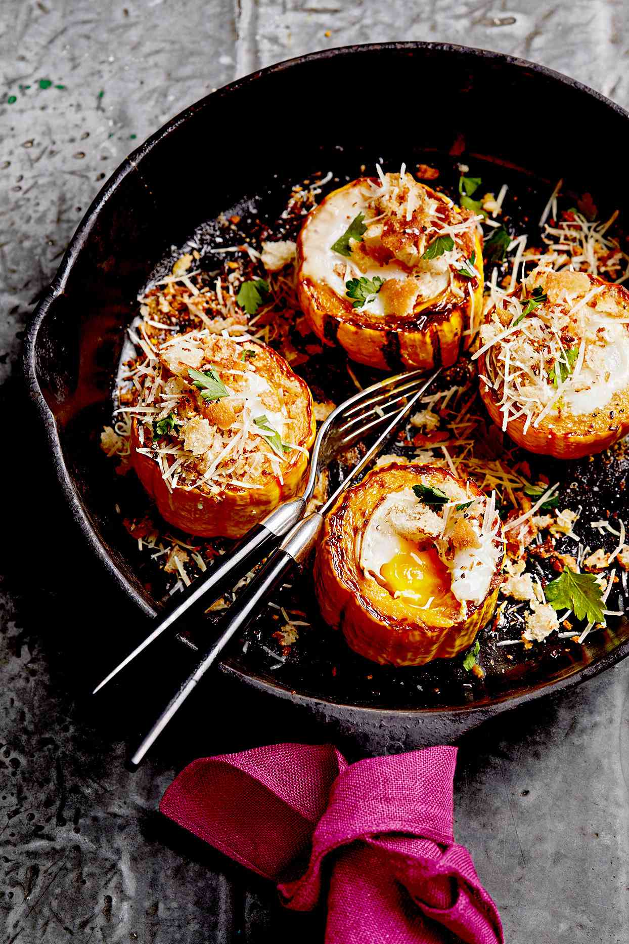 Baked Delicata Egg Cups with Crispy Herbed Crumbs