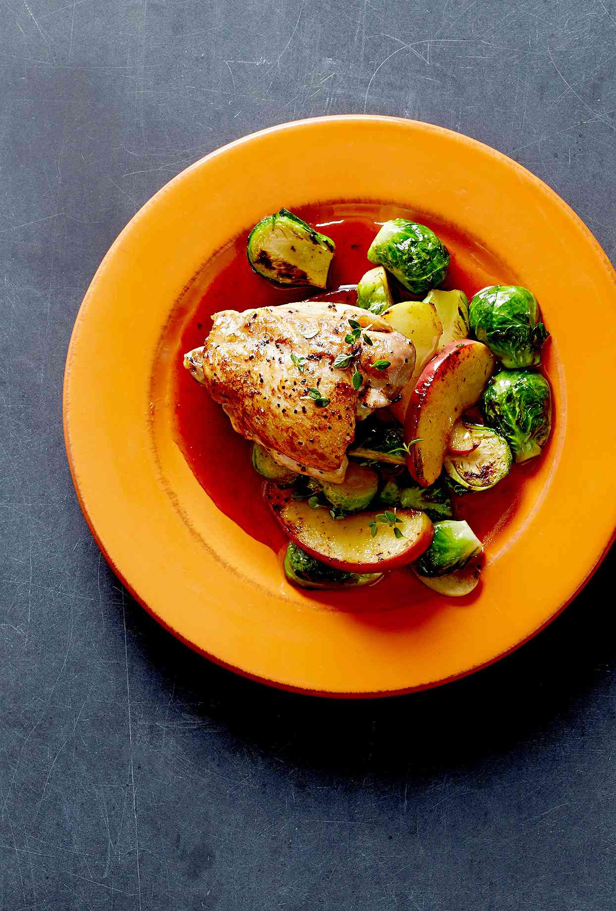 Pan-Roasted Chicken with Brussels Sprouts and Apples