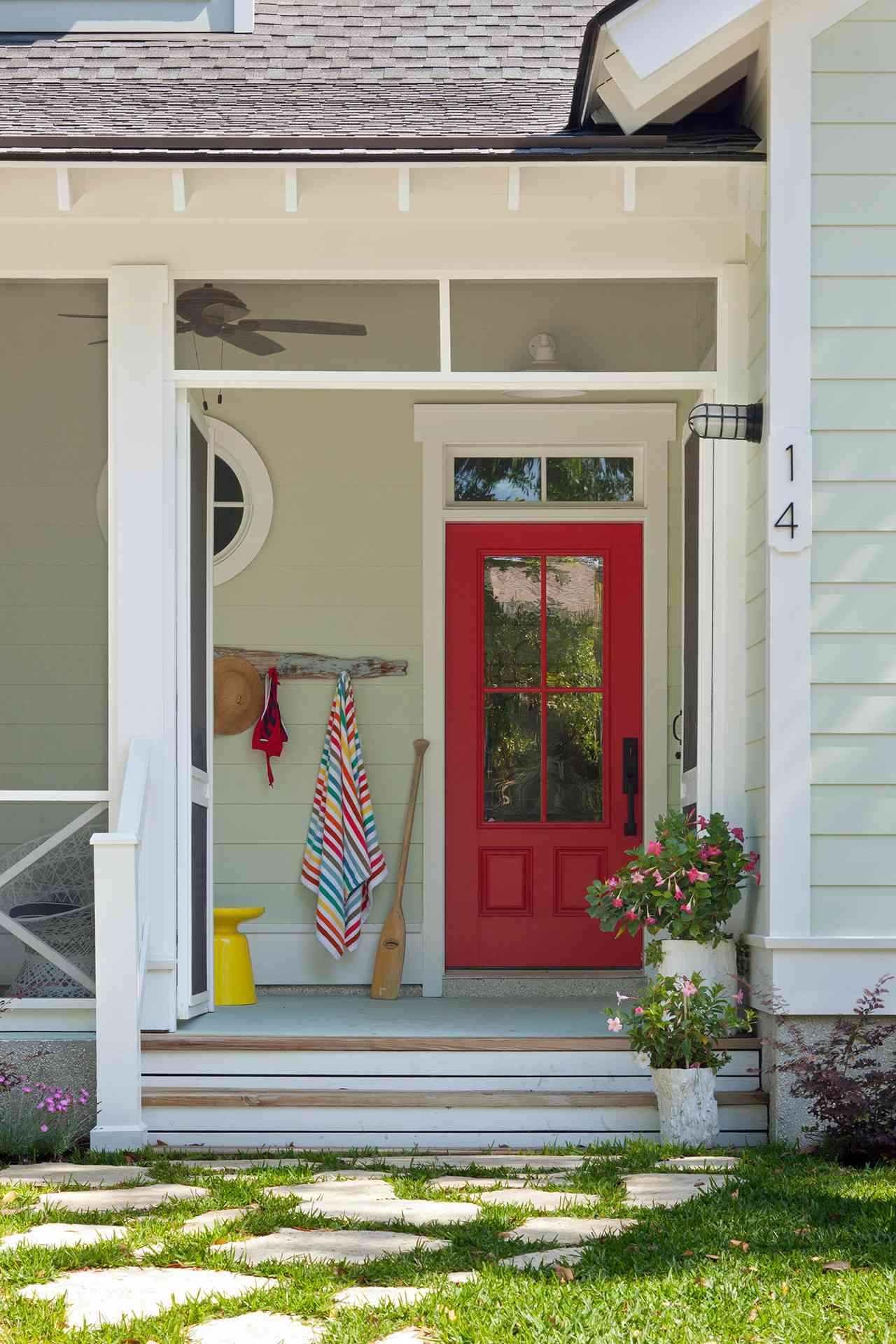 home front porch with red door
