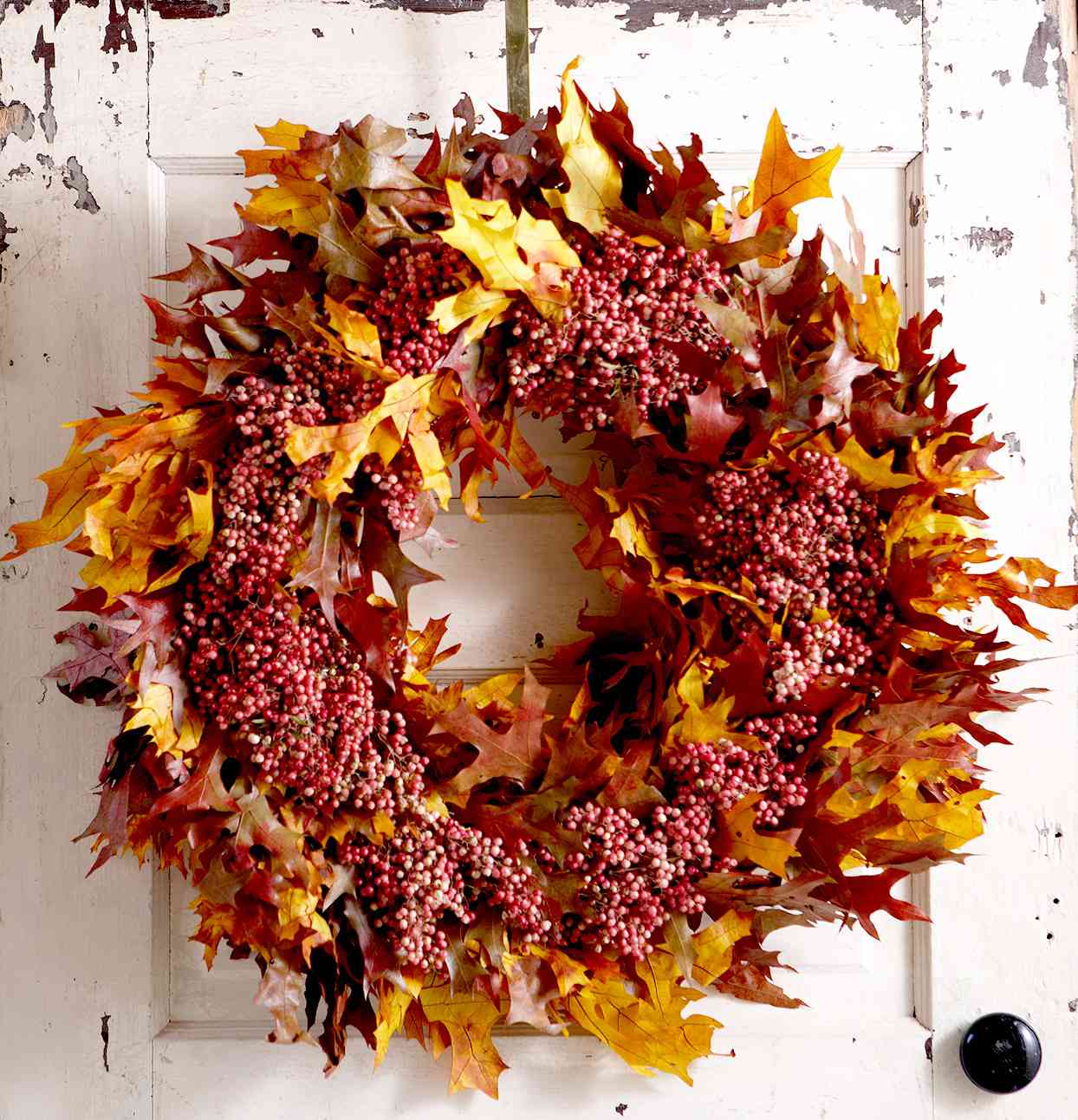 Fall wreath with leaves and berries