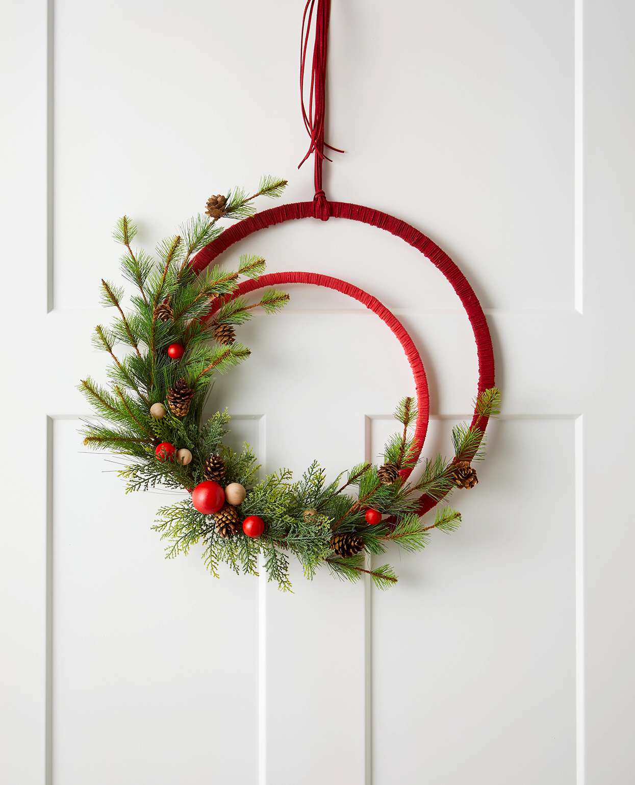 minimalist winter wreath with wrapped hoops