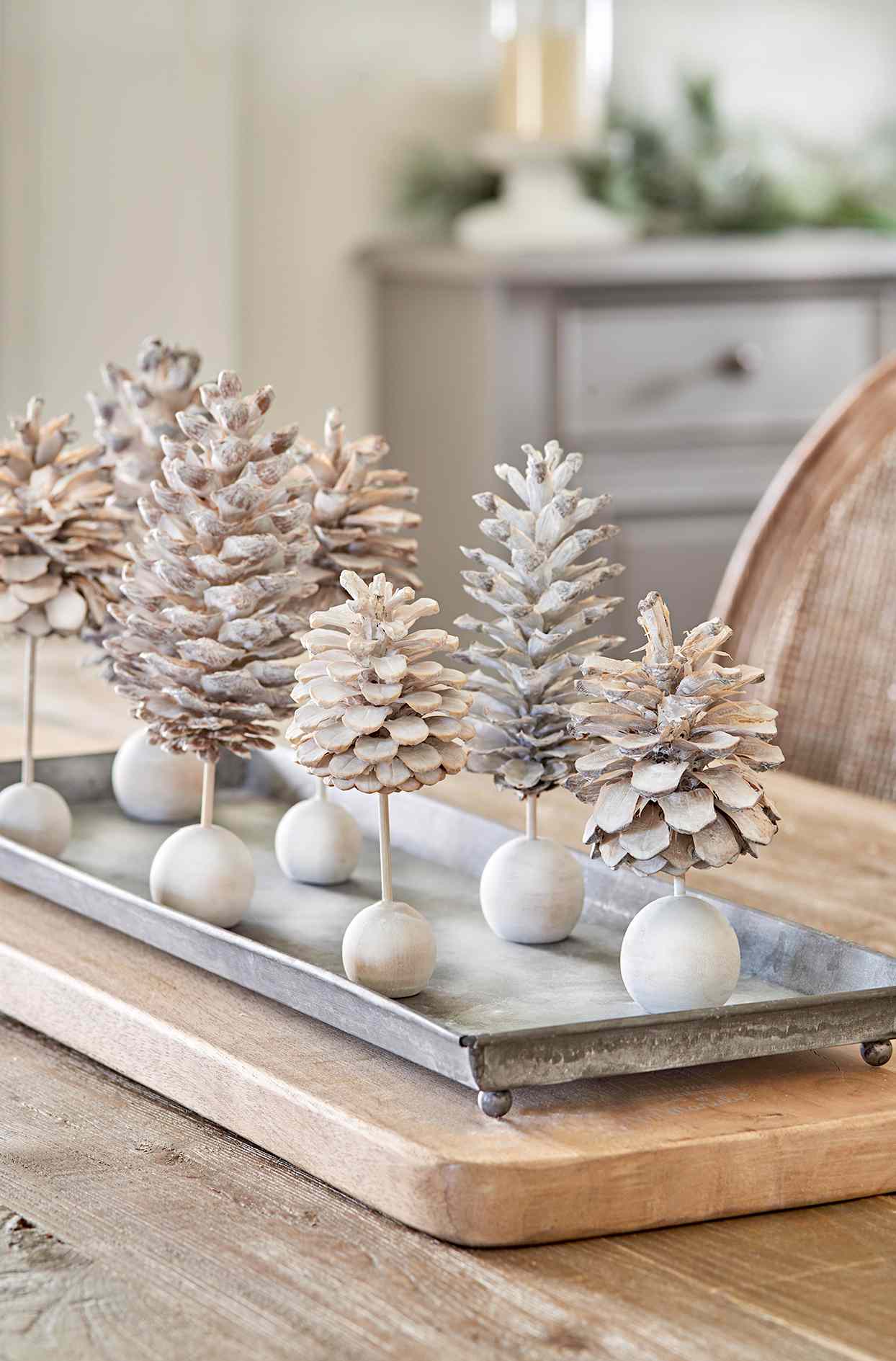 Mini trees made of pinecones