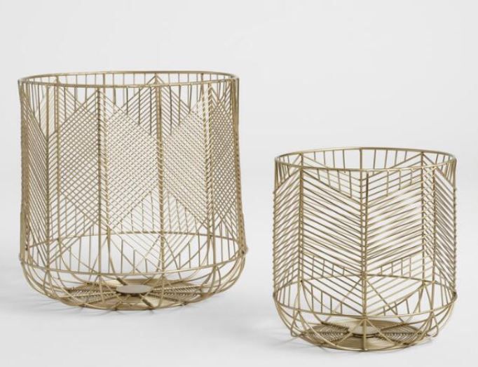 two gold wire baskets