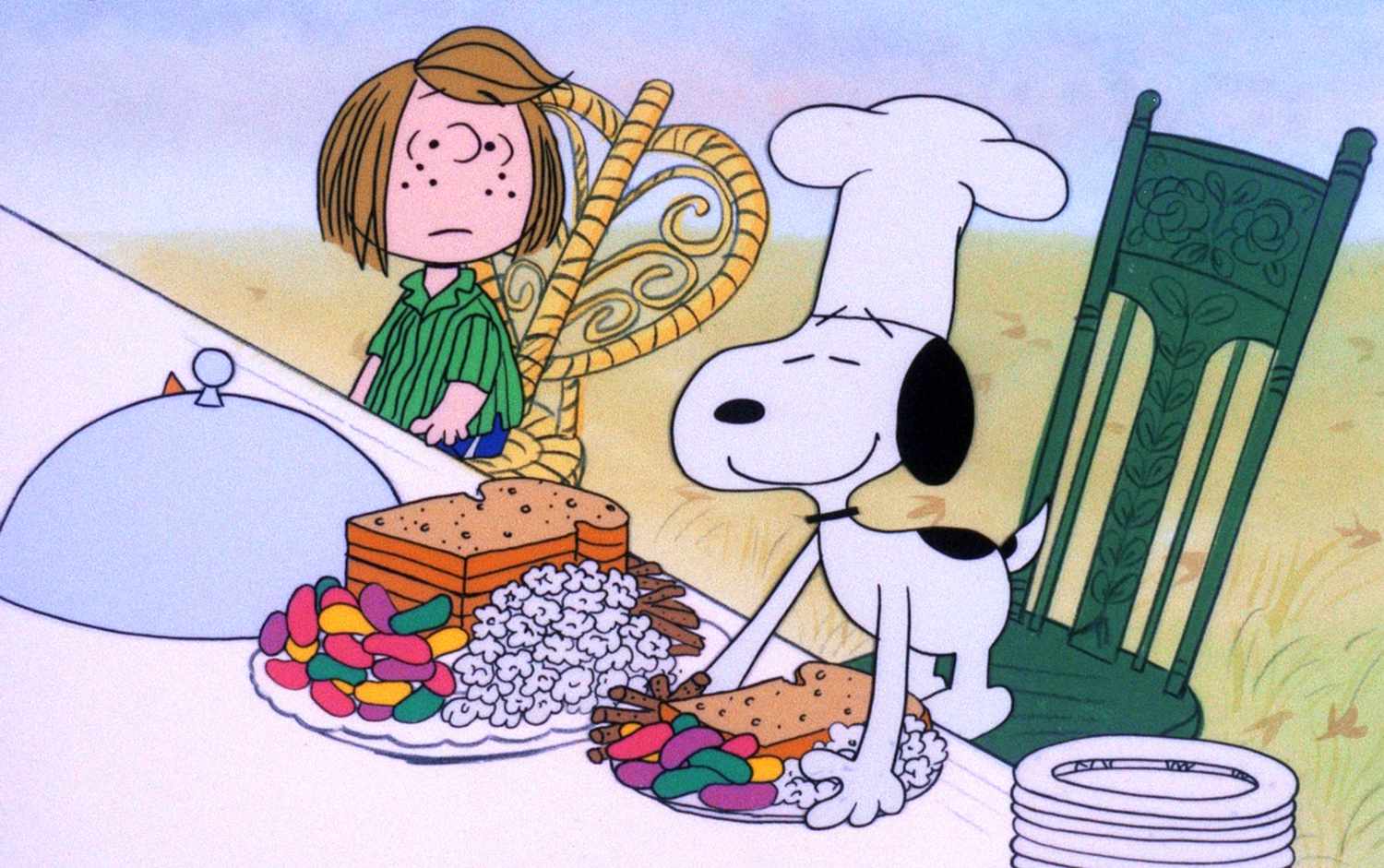 still of the Thanksgiving table from A Charlie Brown Thanksgiving