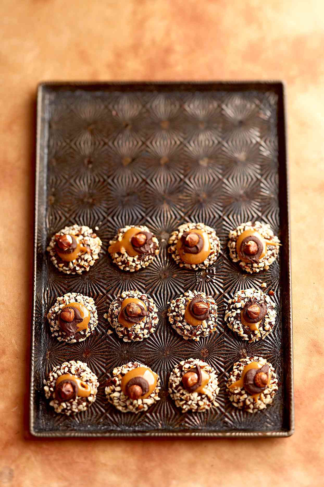 Chocolate, Hazelnut, and Caramel Thumbprint Cookies