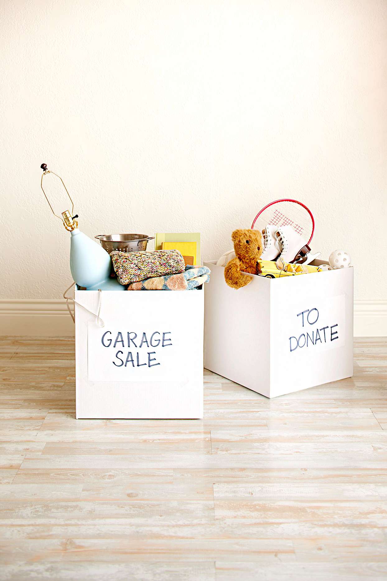 Bags with Garage Sale and To Donate items
