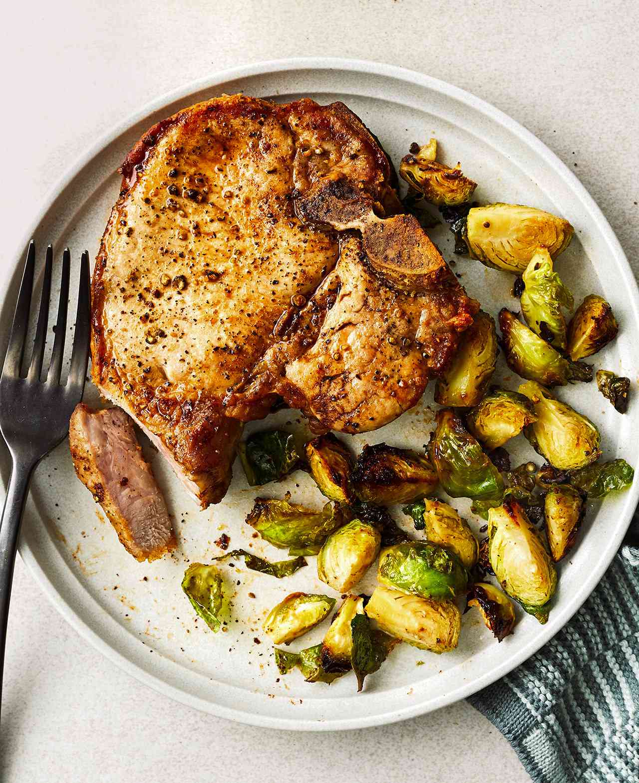Air-Fryer Pork Chops with Brussels Sprouts