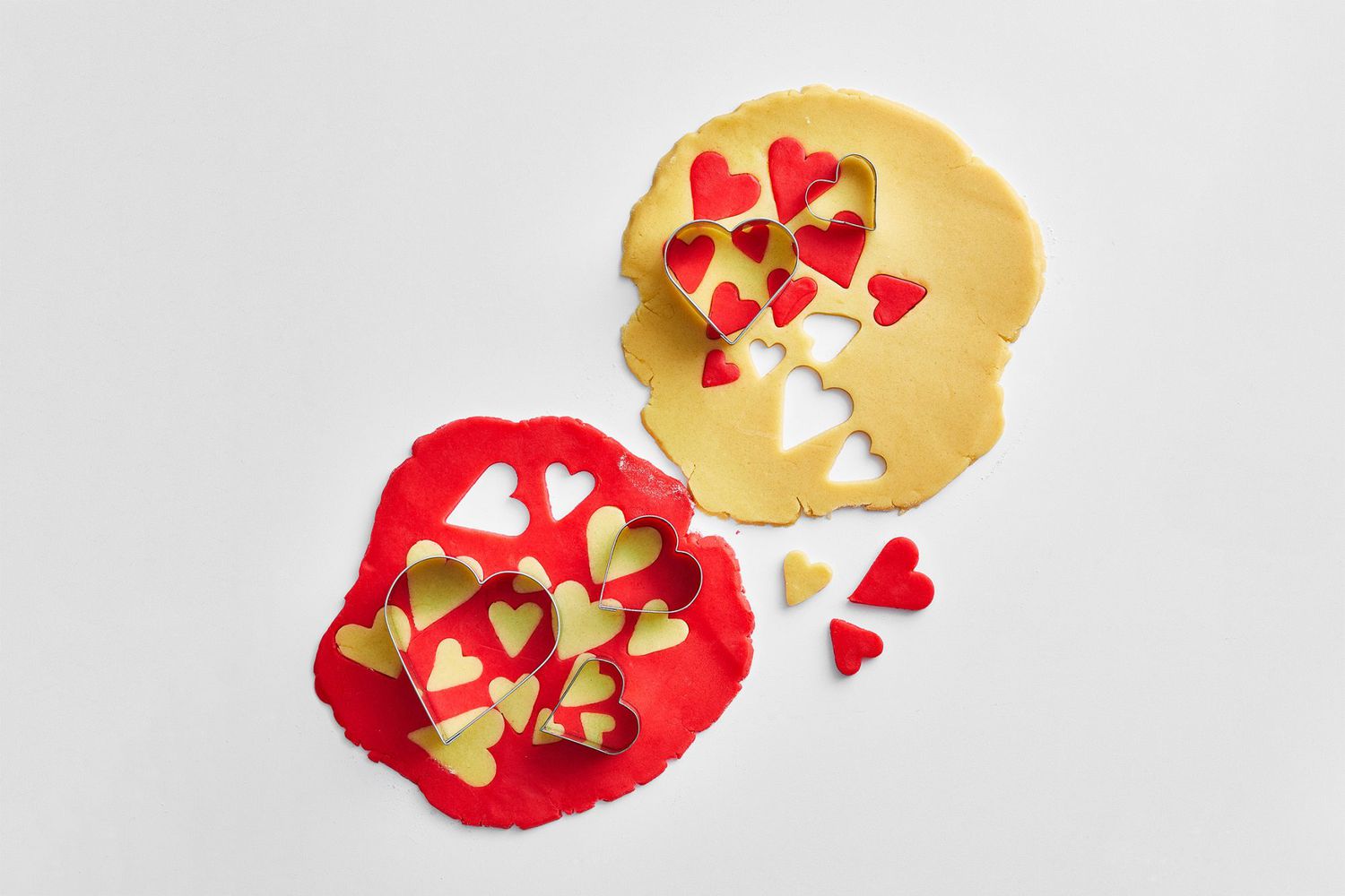 red and white heart cookie doughs