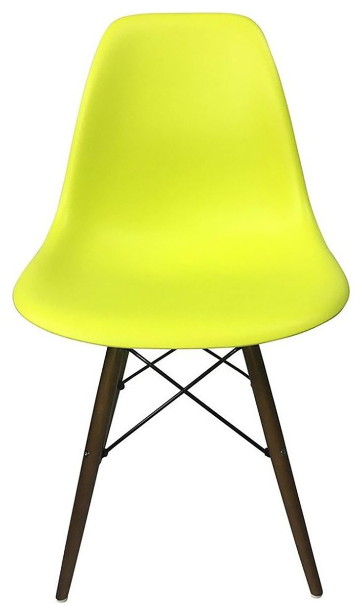 neon green midcentury chair with dark walnut legs