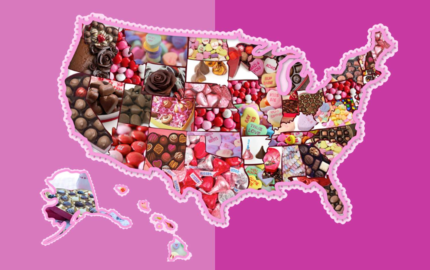map illustration of most popular Valentine's candy per state