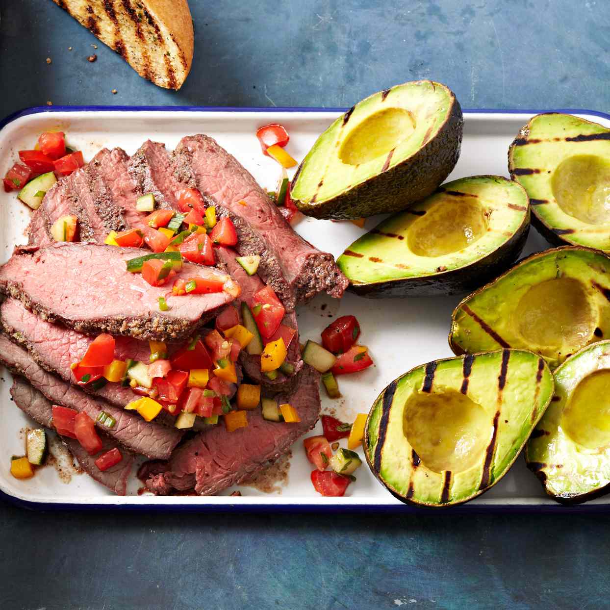 tri-tip roast with grilled avocados