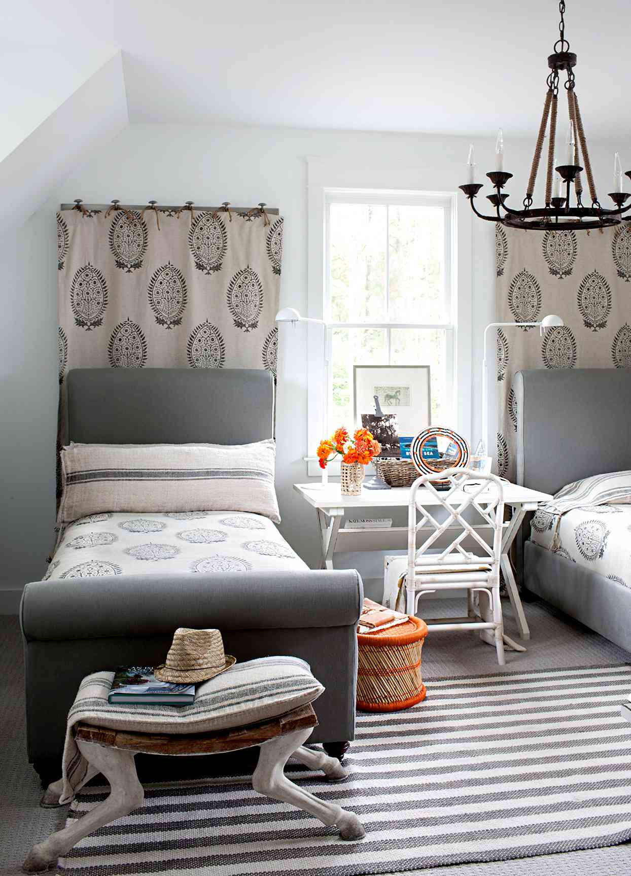 Gray and white themed bedroom