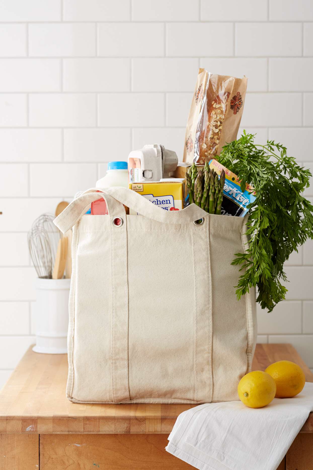 tote bag containing groceries