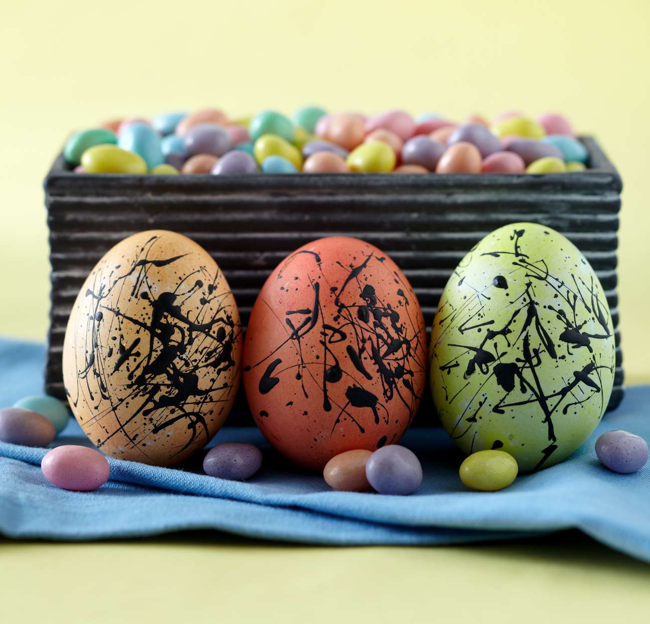paint-splattered easter eggs