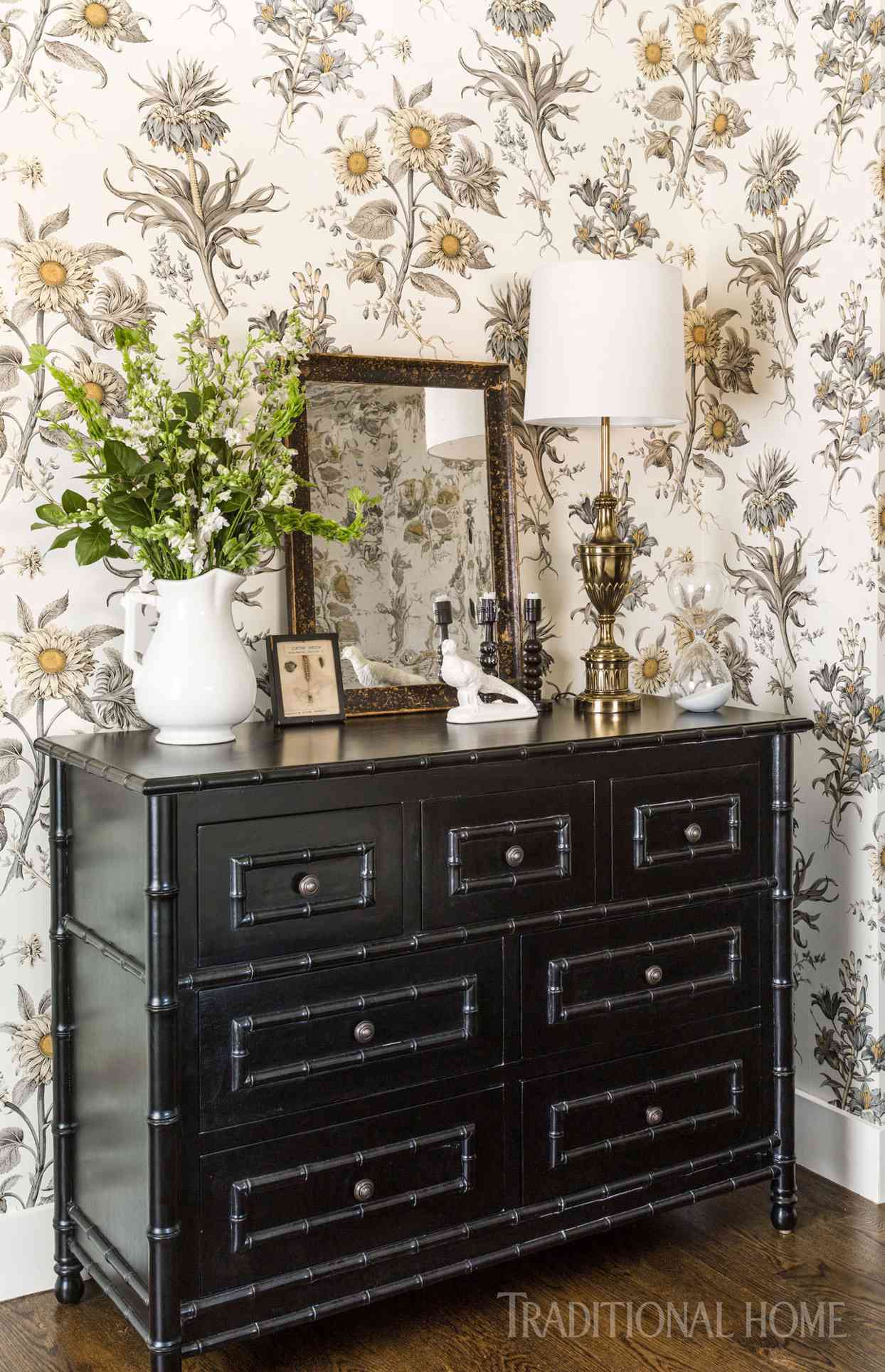 black lacquered bamboo dresser