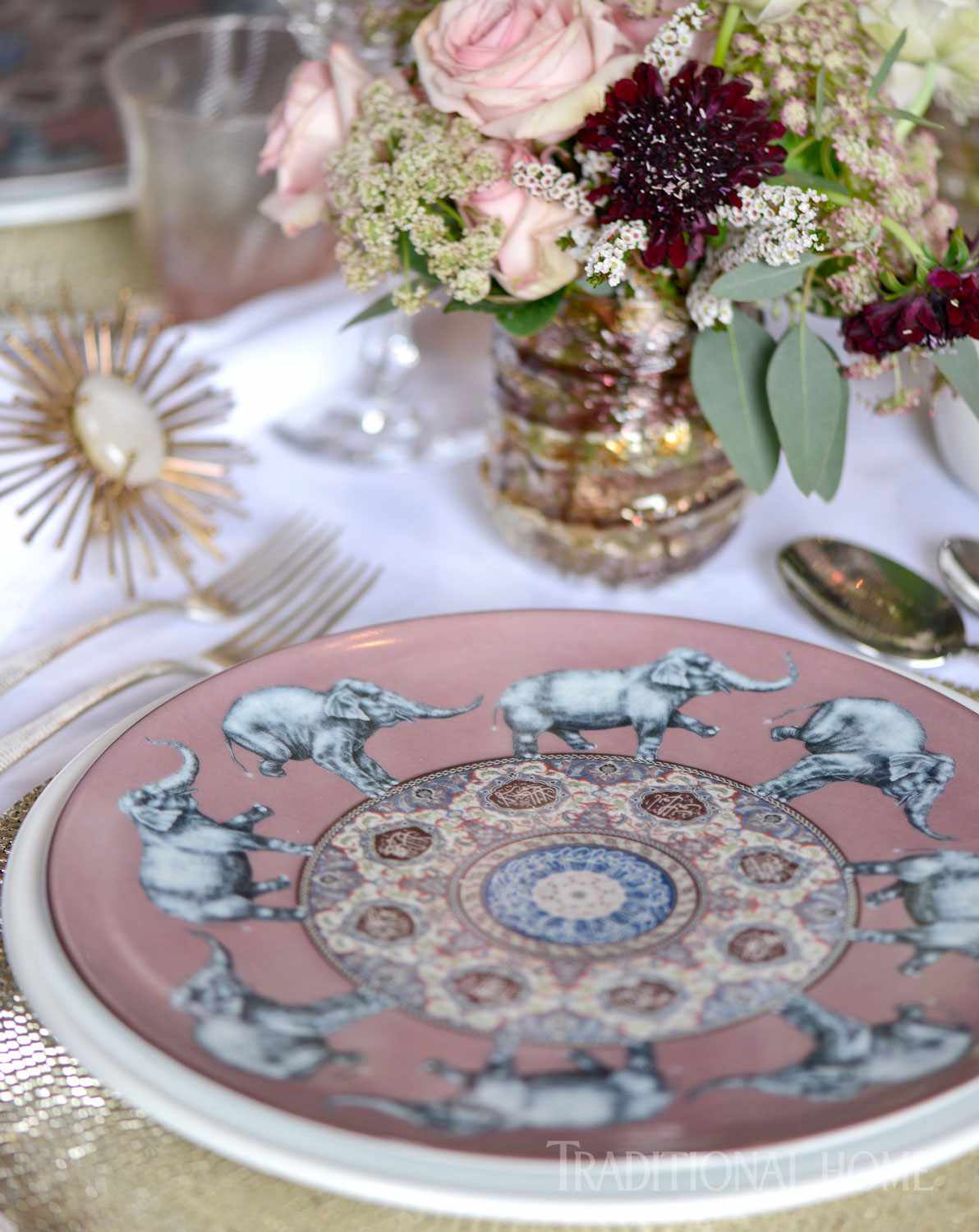 pink plate with elephants