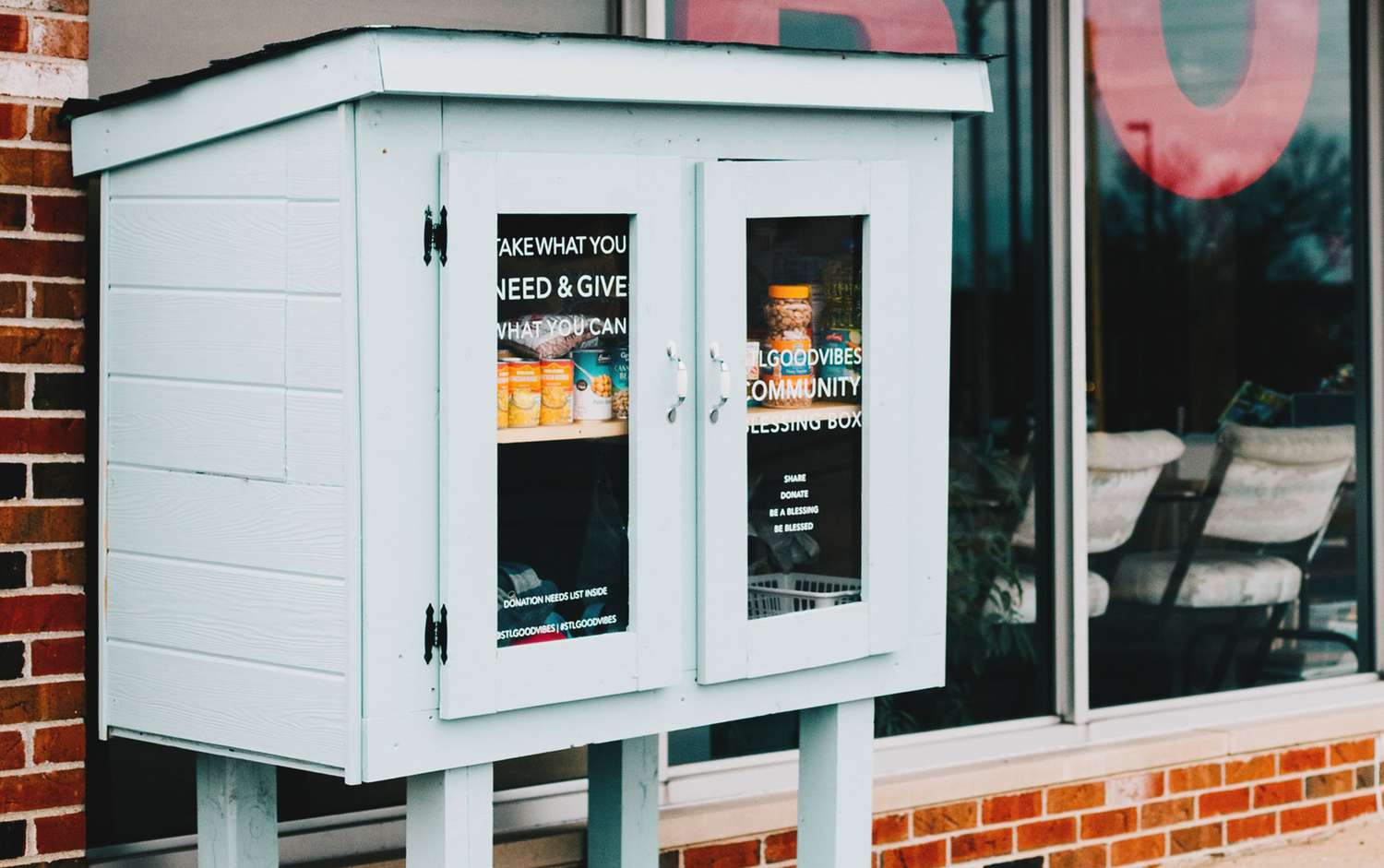 Little Free Pantry outside of a storefront