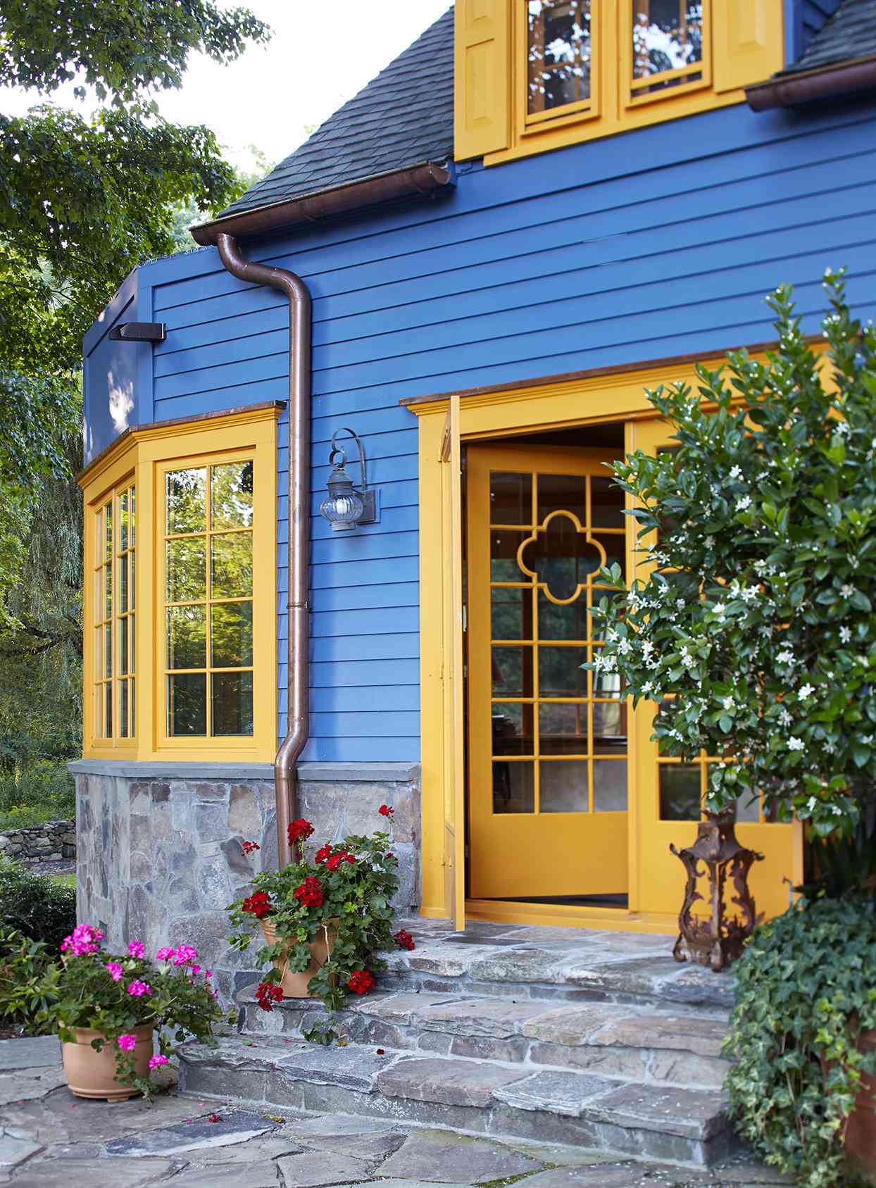 blue and yellow home exterior