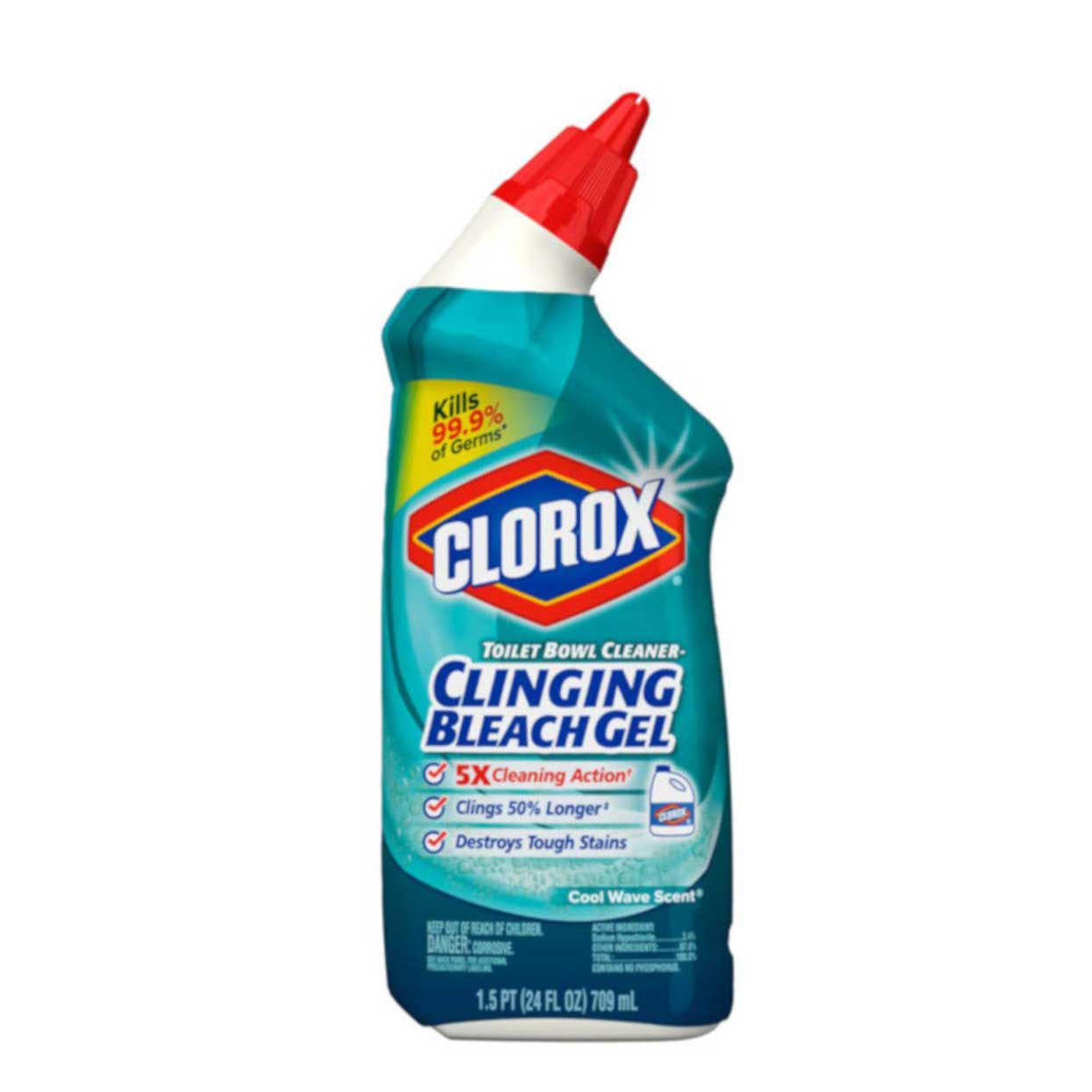 Clorox Toilet Bowl Cleaner, Clinging Bleach Gel, Cool Wave Scent
