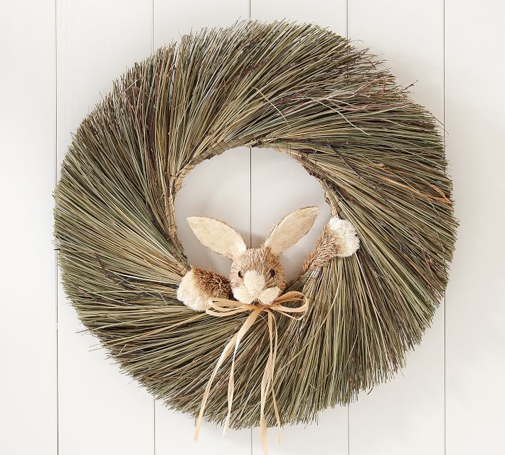 natural grass wreath with Easter bunny