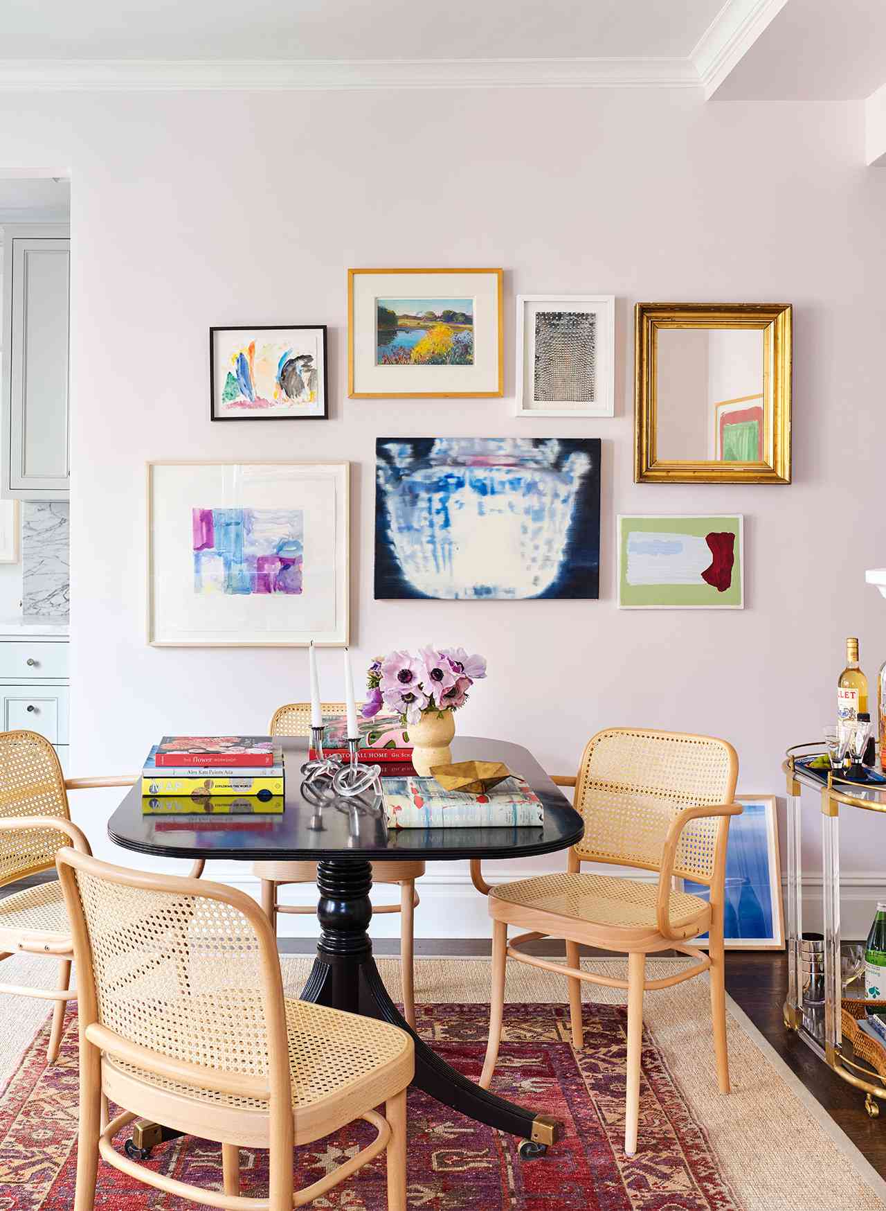 dining room with wall art