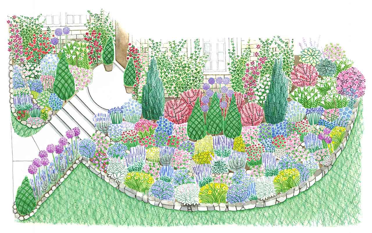 garden flowers and shrubs illustration