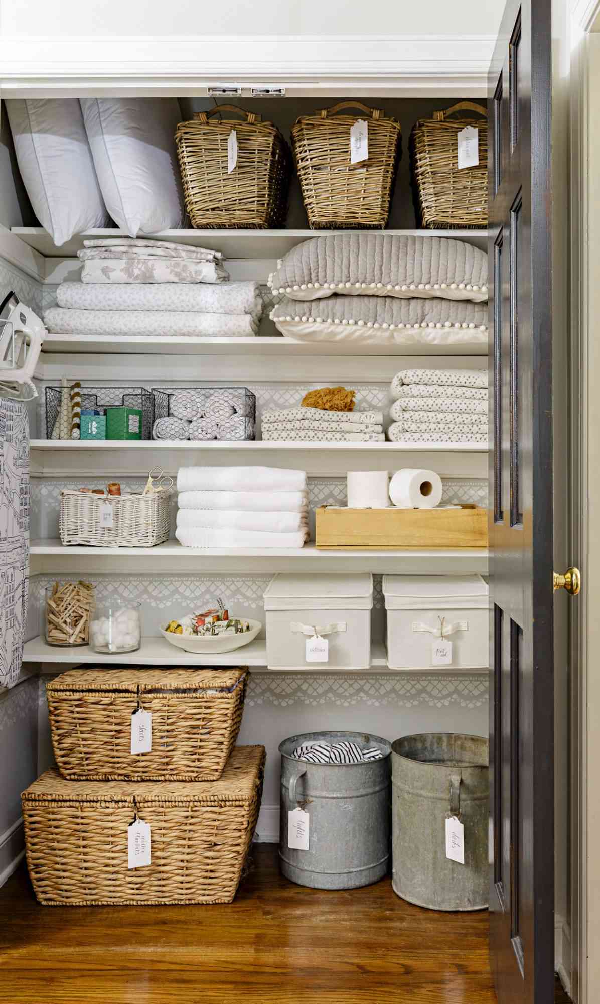 linen closet storage shelving containers