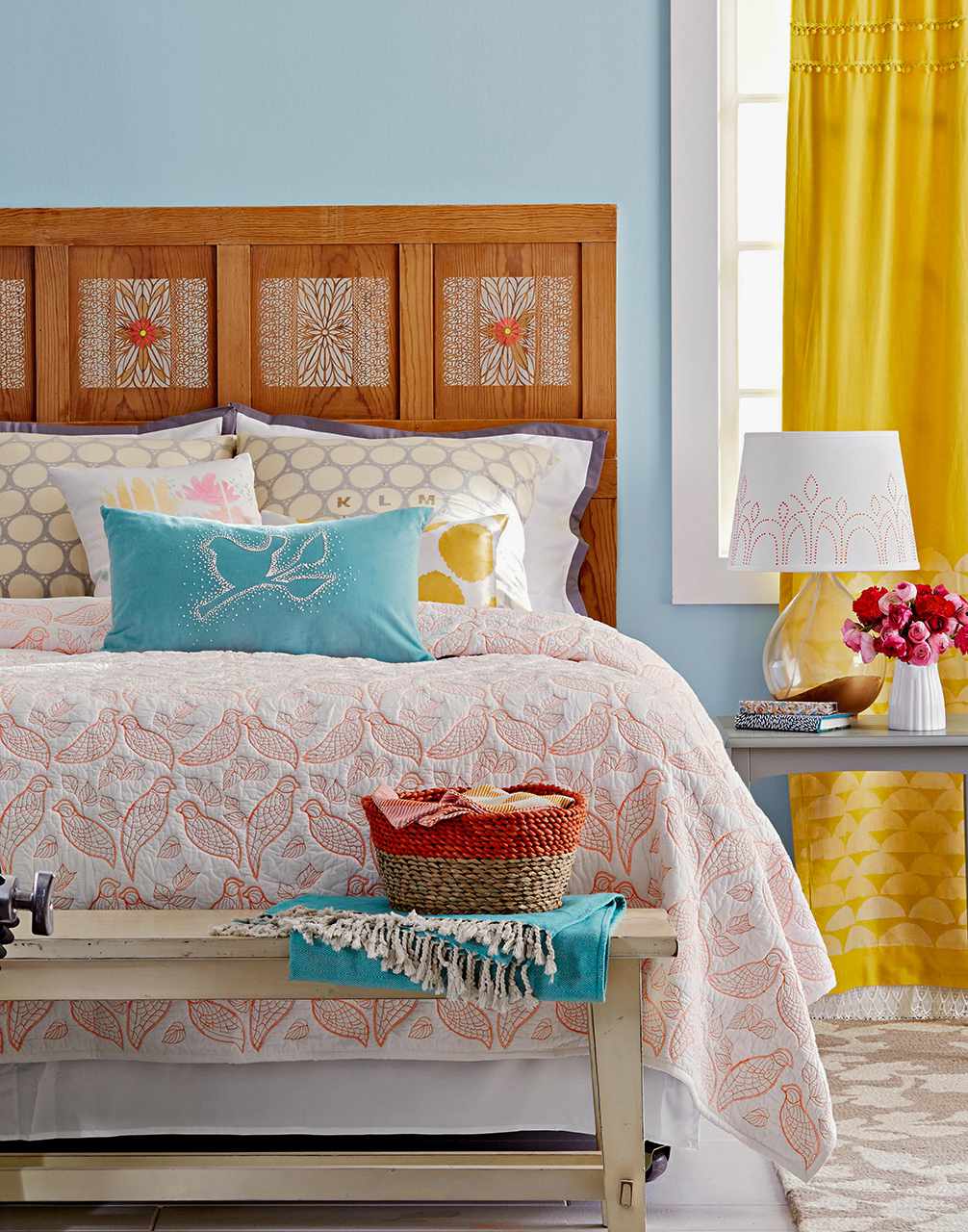 diy paneled headboard stenciled placemats