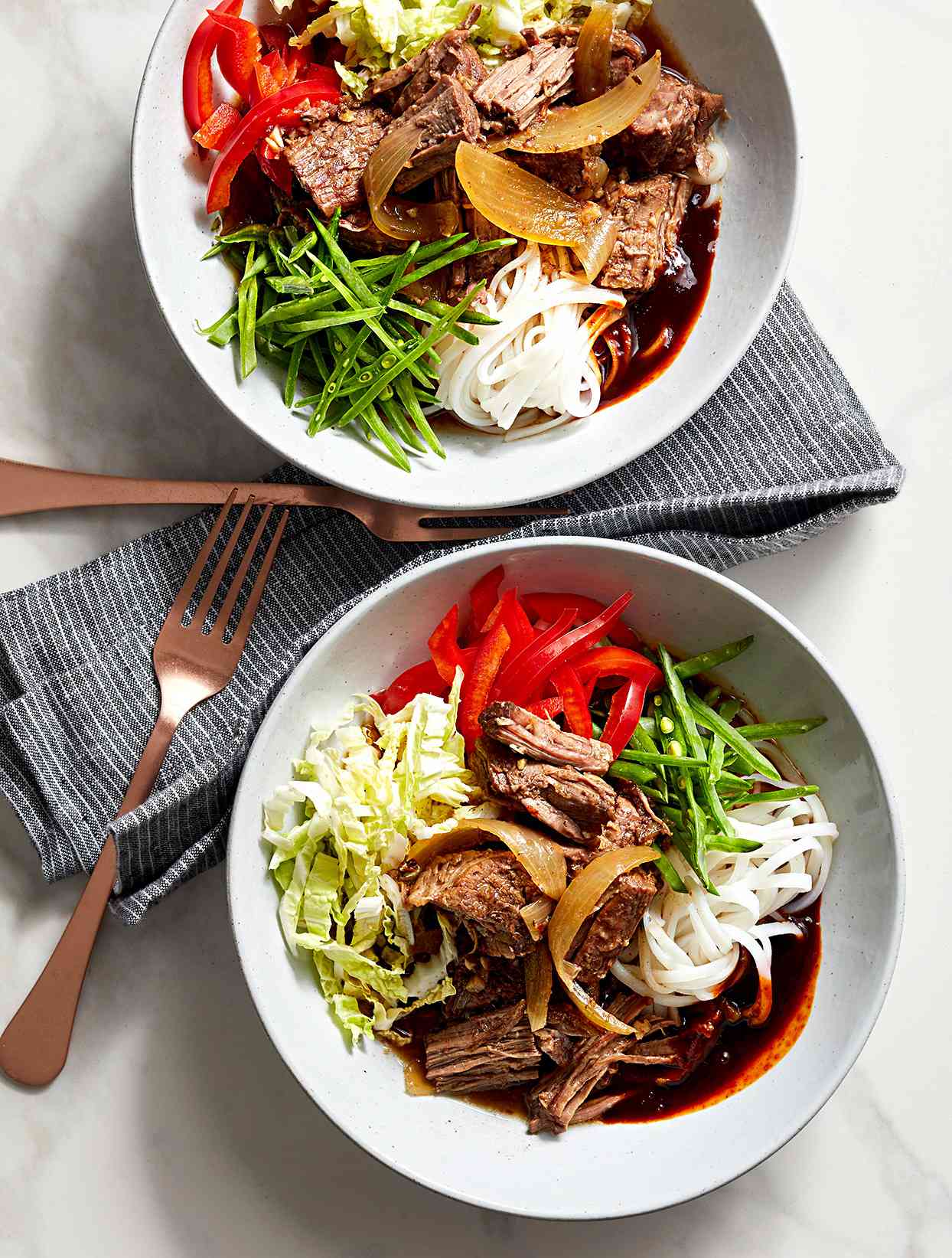 Korean beef bowls with forks