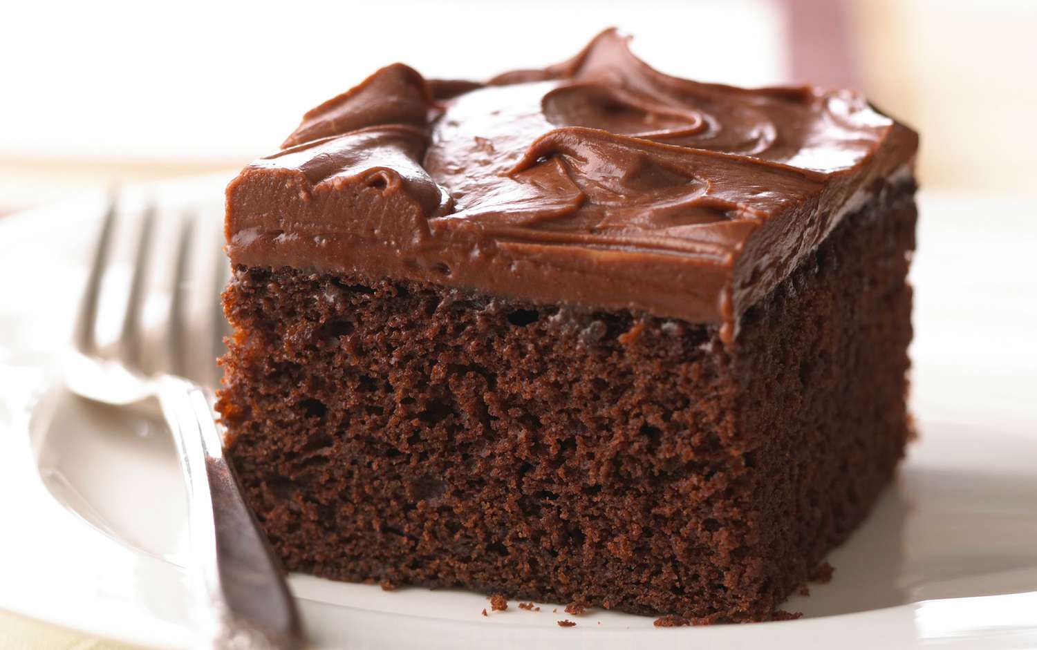piece of chocolate cake with chocolate frosting
